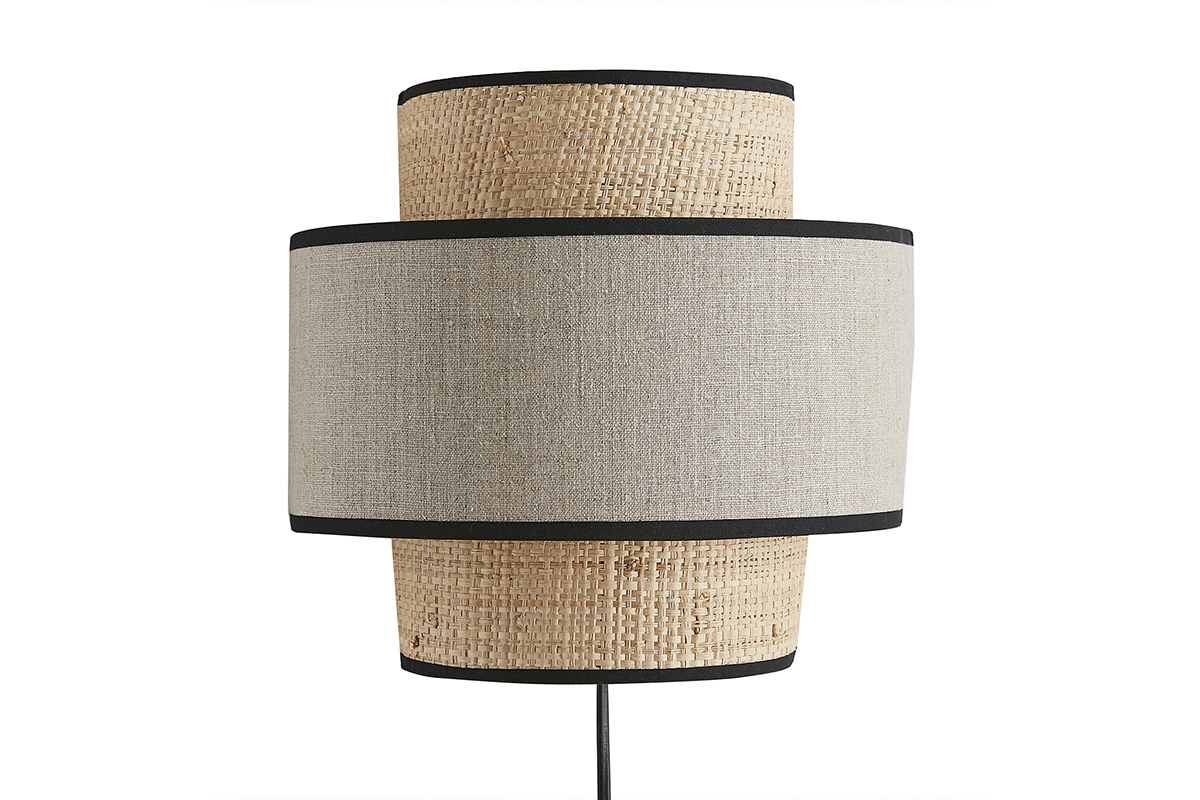 Applique murale bi-mati�re en rabane et lin H24 cm LITCHI