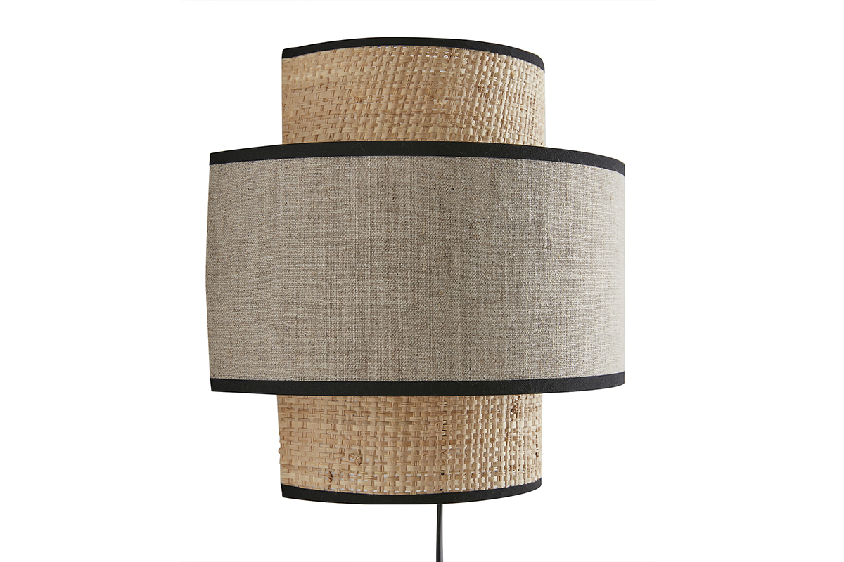 Applique murale bi-mati�re en rabane et lin H24 cm LITCHI