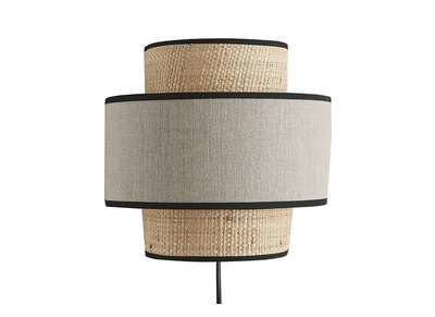 Applique murale bi-mati&egrave;re en rabane et lin H24 cm LITCHI