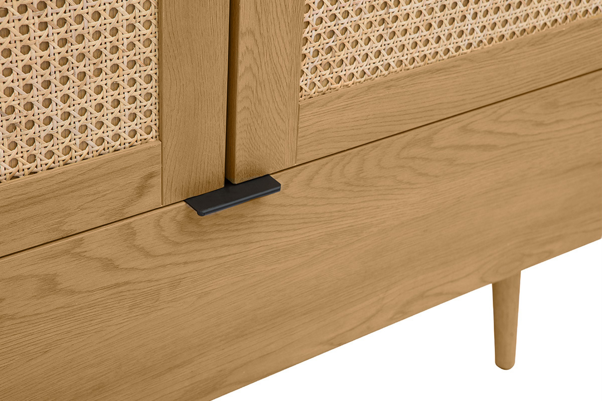 Armoire finition bois clair, cannage en rotin et m�tal noir L100 cm MANILLE
