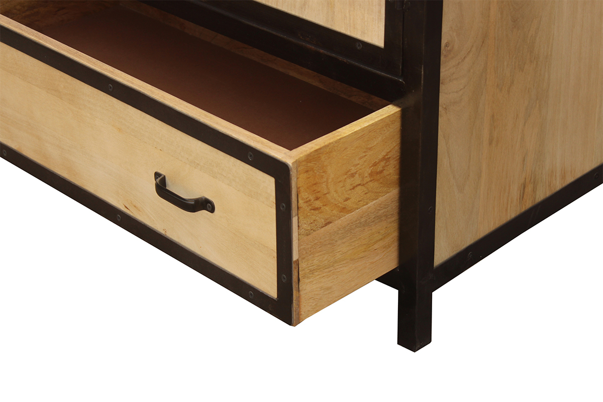 Armoire industrielle en bois massif manguier et m�tal noir L90 cm INDUSTRIA