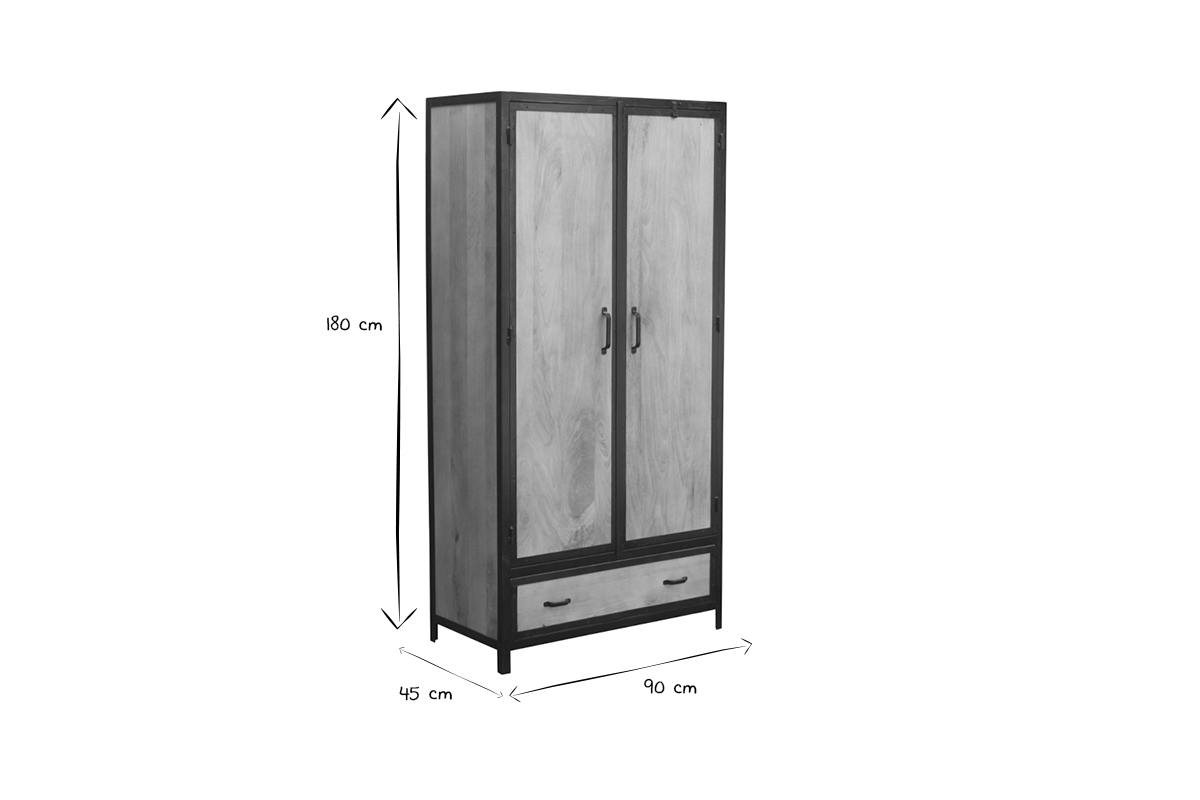 Armoire industrielle en bois massif manguier et m�tal noir L90 cm INDUSTRIA