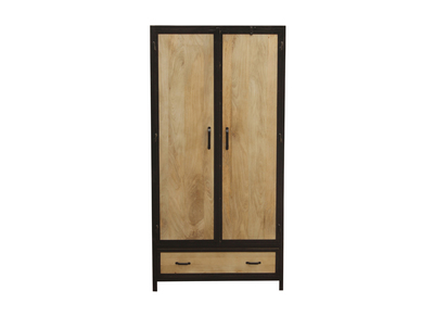 Armoire industrielle en bois massif manguier et m&eacute;tal noir L90 cm INDUSTRIA