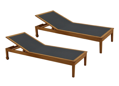 Bains de soleil gris fonc&eacute; et bois massif (lot de 2) NAVEEN