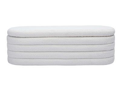 Banc coffre en tissu effet laine boucl&eacute;e blanc L125 cm NAVY