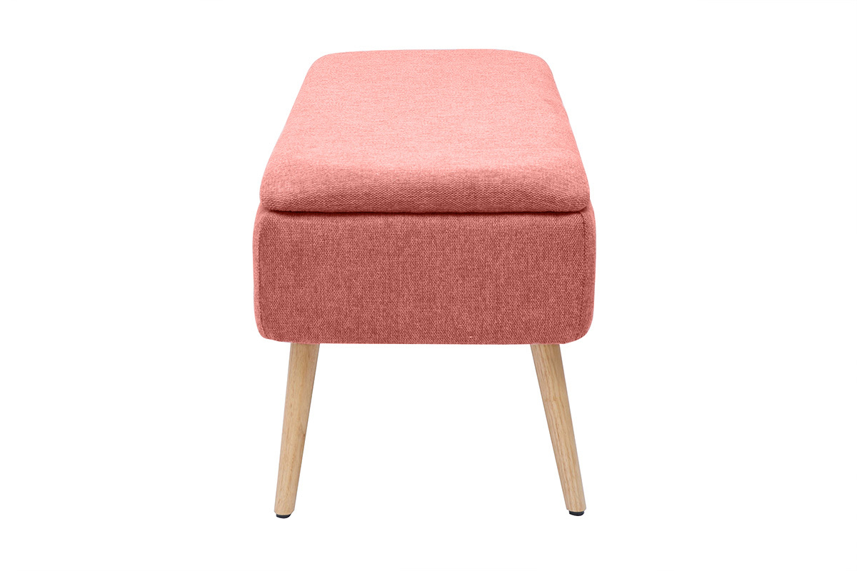 Banc coffre en tissu effet velours textur� terracotta et bois clair massif L120 cm LARS