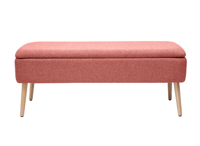 Banc coffre en tissu effet velours textur&eacute; terracotta et bois clair massif L120 cm LARS
