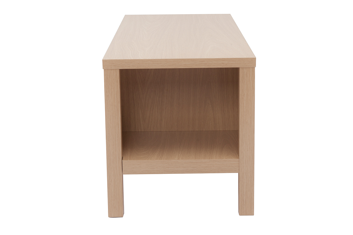 Banc d'entr�e avec rangement finition bois clair ch�ne avec coussin banquette gr�ge L100 cm GUMBY