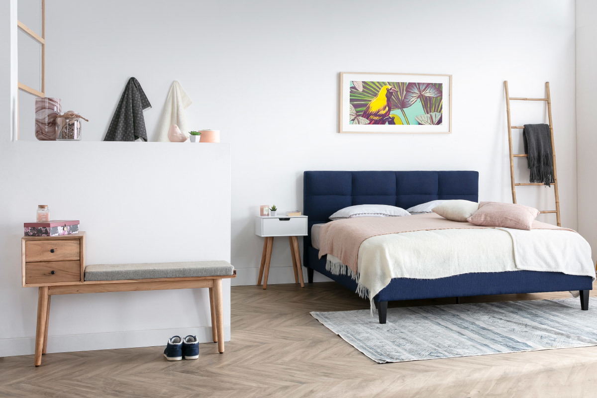 Banc d'entr�e avec rangements 2 tiroirs en bois clair massif L110 cm ALTY