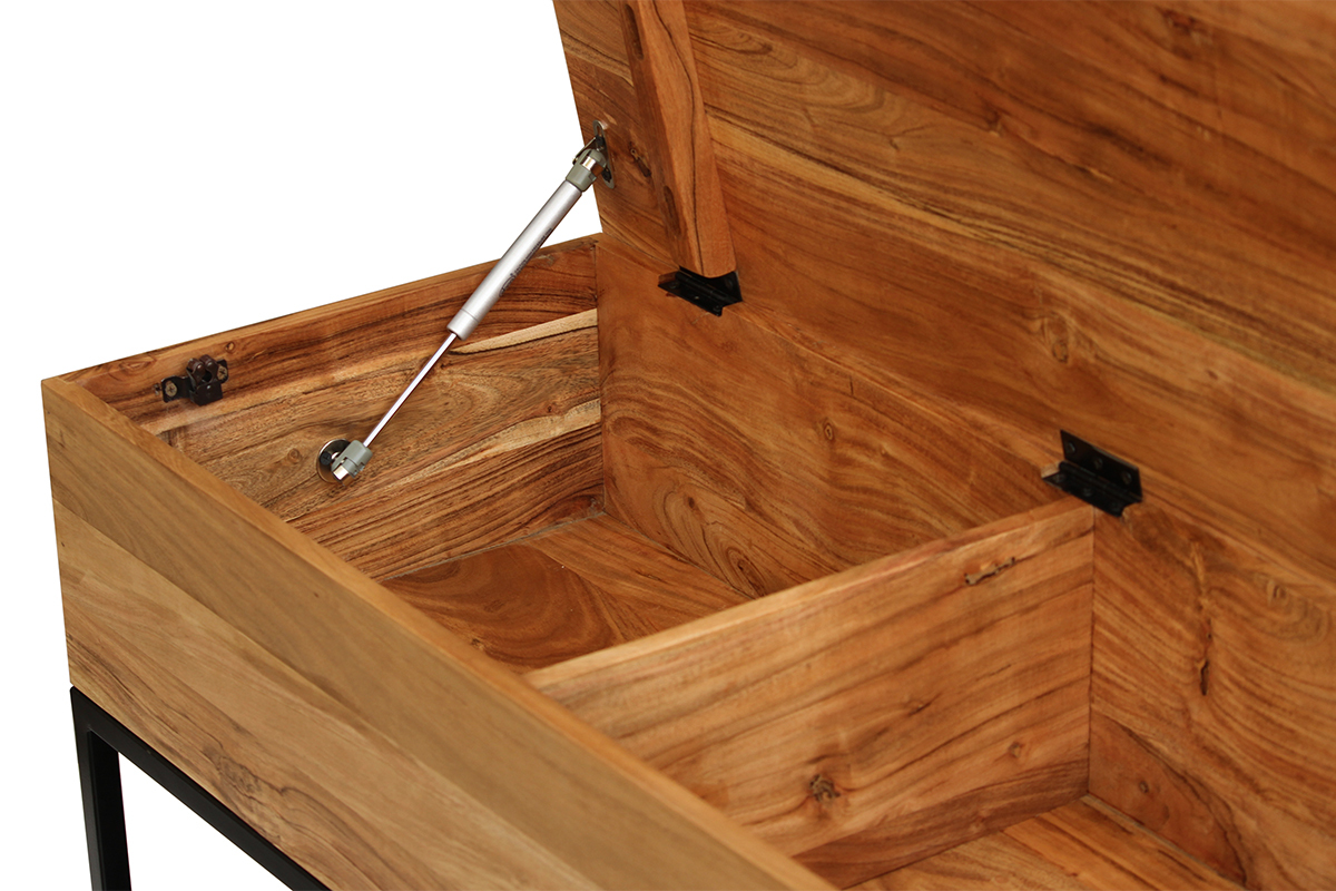 Banc d'entr�e industriel avec coffre de rangement en bois massif et m�tal noir L100 cm SORG