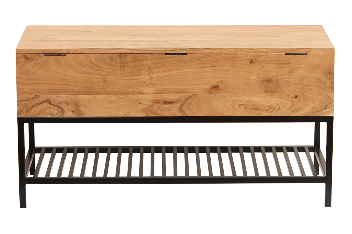 Banc d'entr�e industriel avec coffre de rangement en bois massif et m�tal noir L100 cm SORG