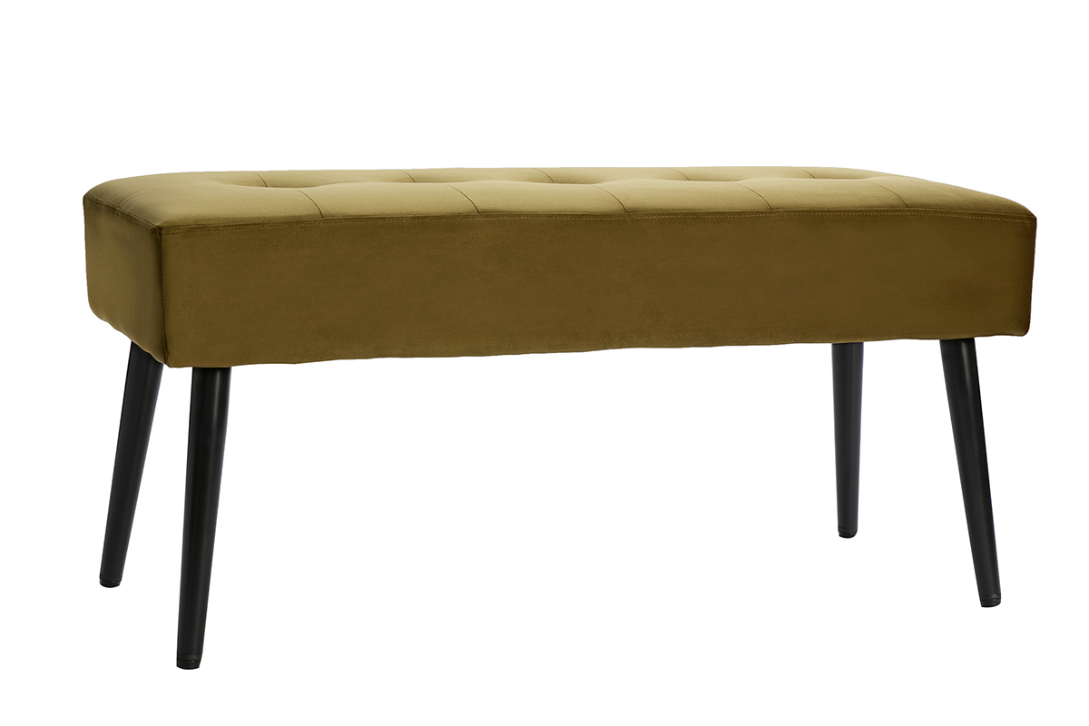 Banc design capitonn� en tissu velours bronze et m�tal noir L96 cm GUESTA