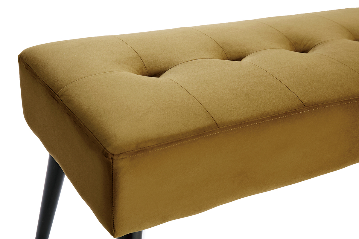 Banc design capitonn� en tissu velours bronze et m�tal noir L96 cm GUESTA