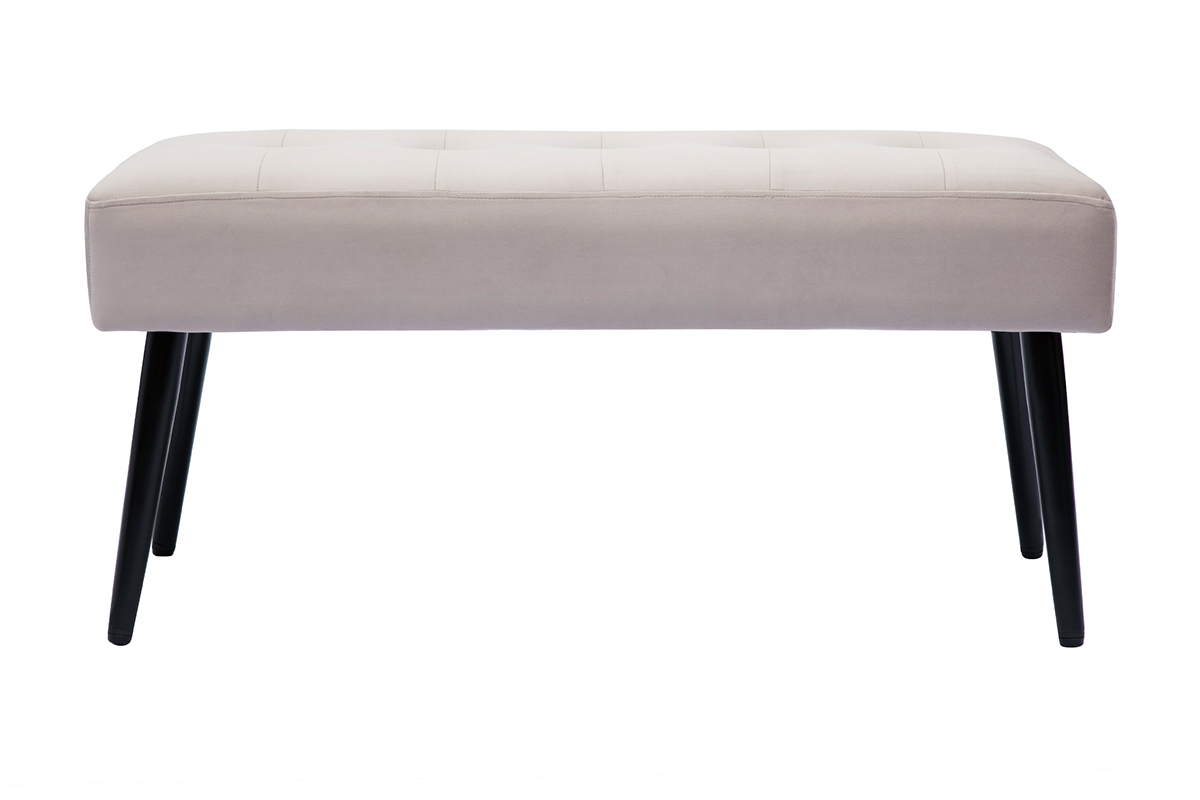 Banc design capitonn� en tissu velours taupe et m�tal noir L96 cm GUESTA