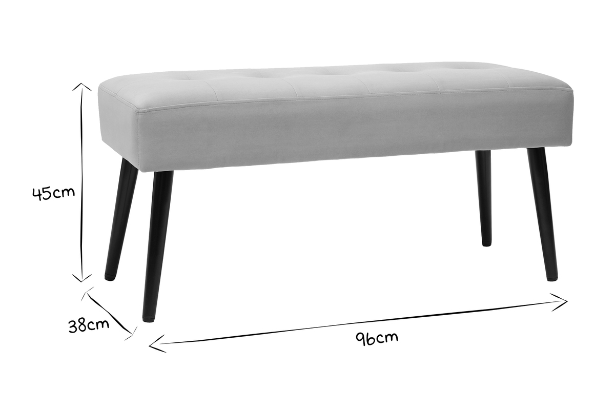 Banc design capitonn� en tissu velours taupe et m�tal noir L96 cm GUESTA