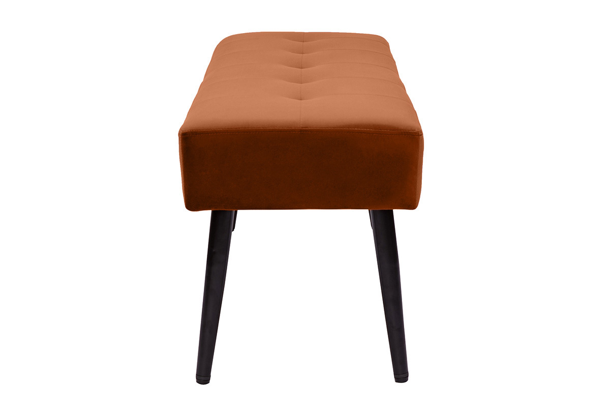 Banc design capitonn� en velours terre br�l�e et m�tal noir L95 cm GUESTA
