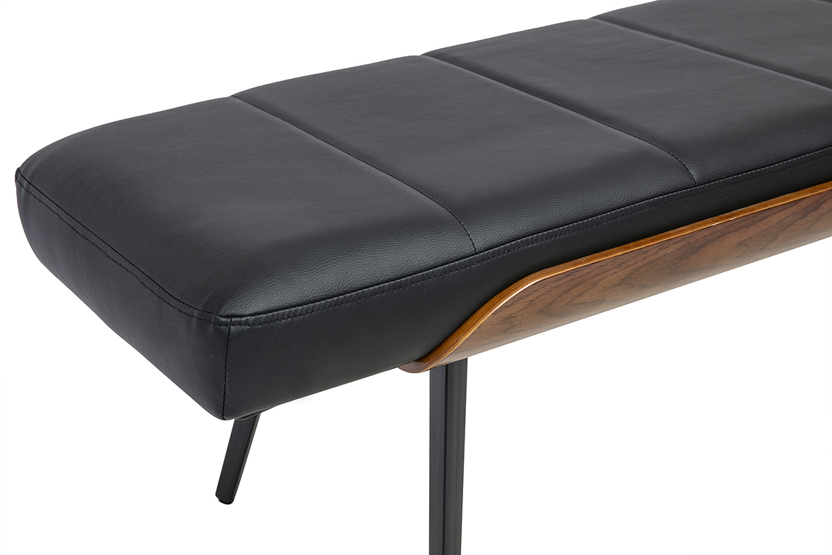 Banc noir en bois fonc� et m�tal noir, vue rapproch�e de l'assise en polyur�thane