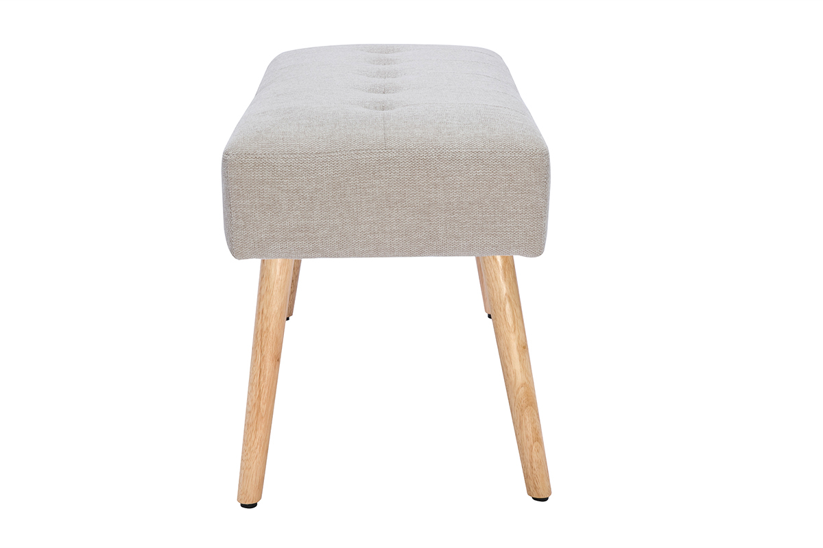 Banc scandinave capitonn� en tissu effet velours textur� beige et bois clair L96 cm GUESTA