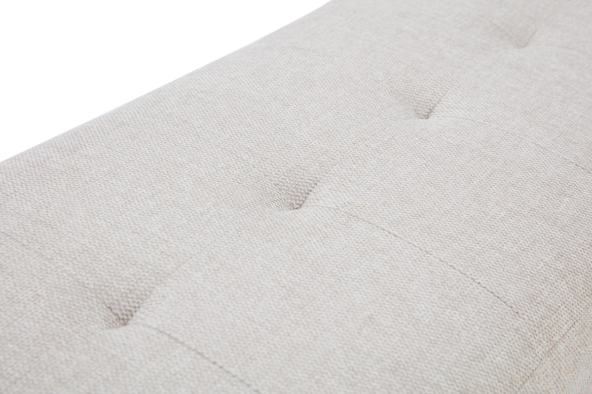 Banc scandinave capitonn� en tissu effet velours textur� beige et bois clair L96 cm GUESTA