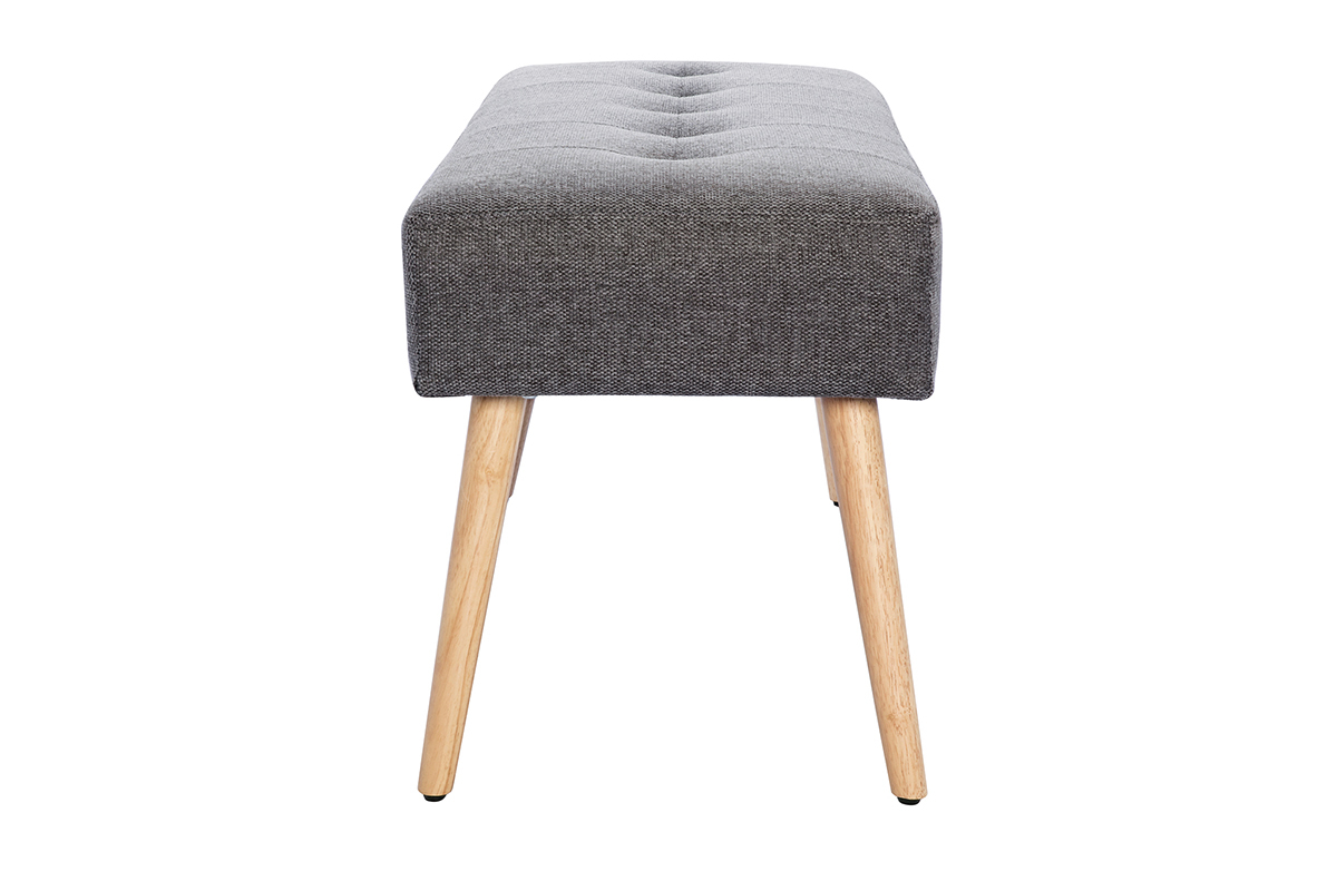 Banc scandinave capitonn� en tissu effet velours textur� gris fonc� et bois clair L96 cm GUESTA