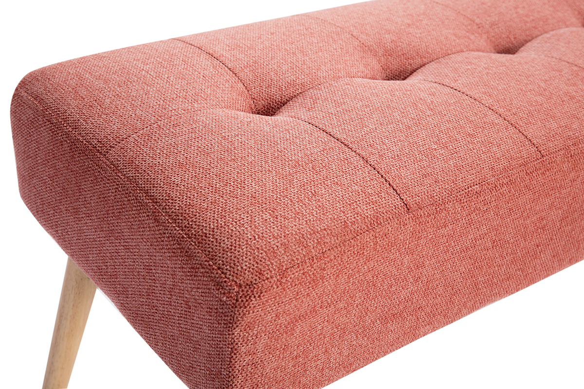 Banc scandinave capitonn� en tissu effet velours textur� terracotta et bois clair L96 cm GUESTA