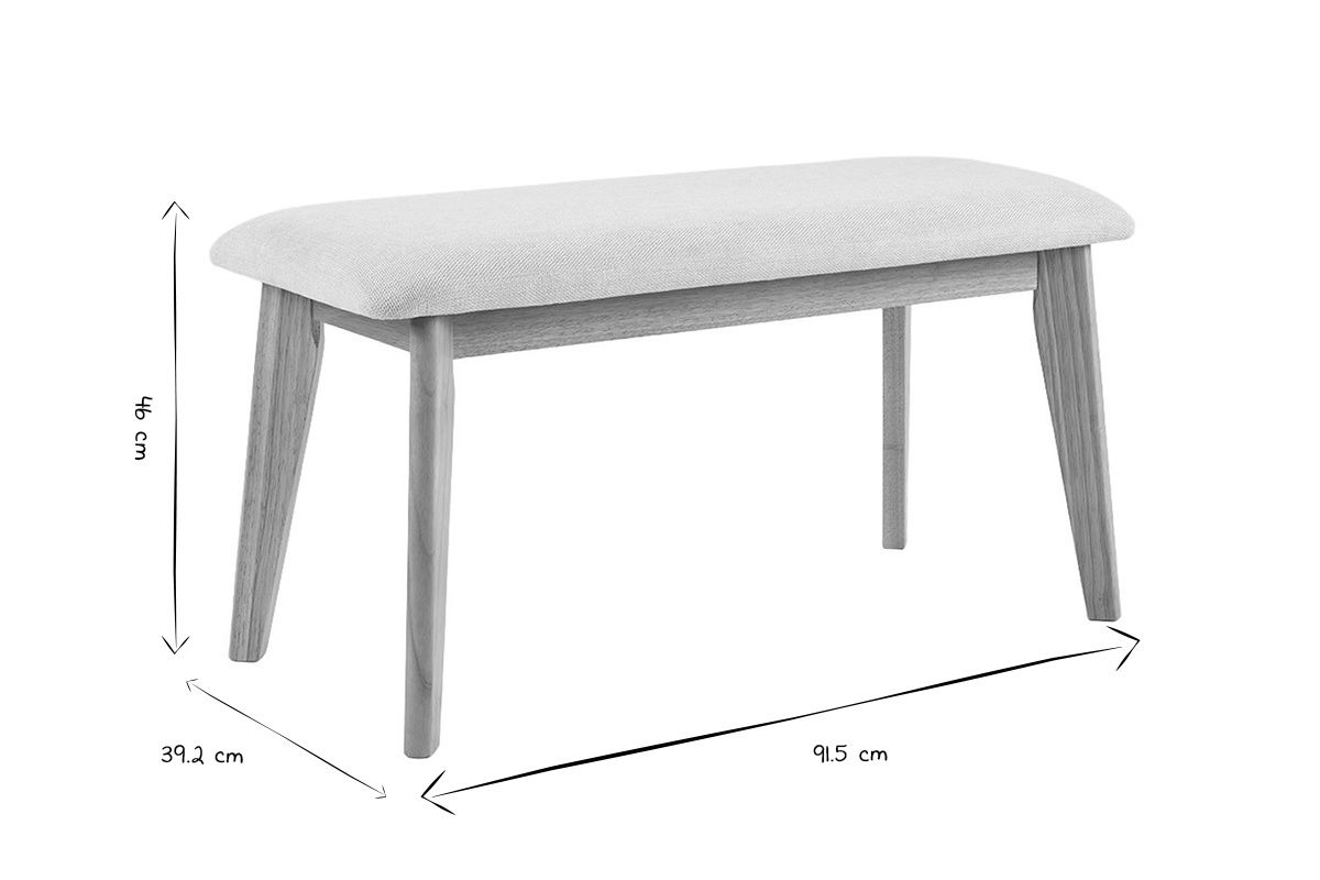 Dimensions du banc scandinave en noir et blanc L91,5 x P39,2 x H46 cm