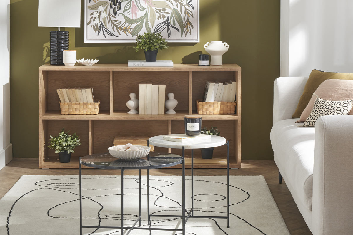 Biblioth�que basse finition bois clair ch�ne L140 cm EPURE