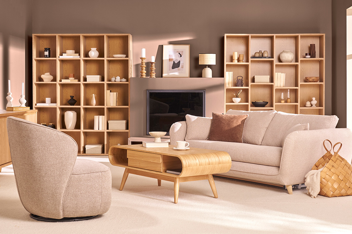 Biblioth�que design finition bois clair ch�ne L149 cm RYTHM