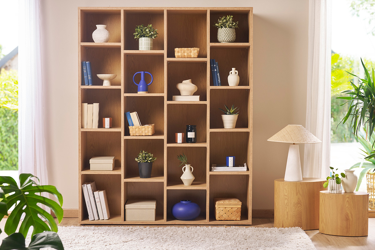 Biblioth�que design finition bois clair ch�ne L149 cm RYTHM