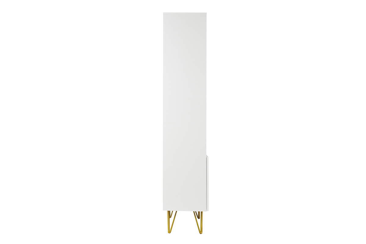 Biblioth�que design grav�e blanc mat et m�tal dor� 2 portes L86 cm OZEN