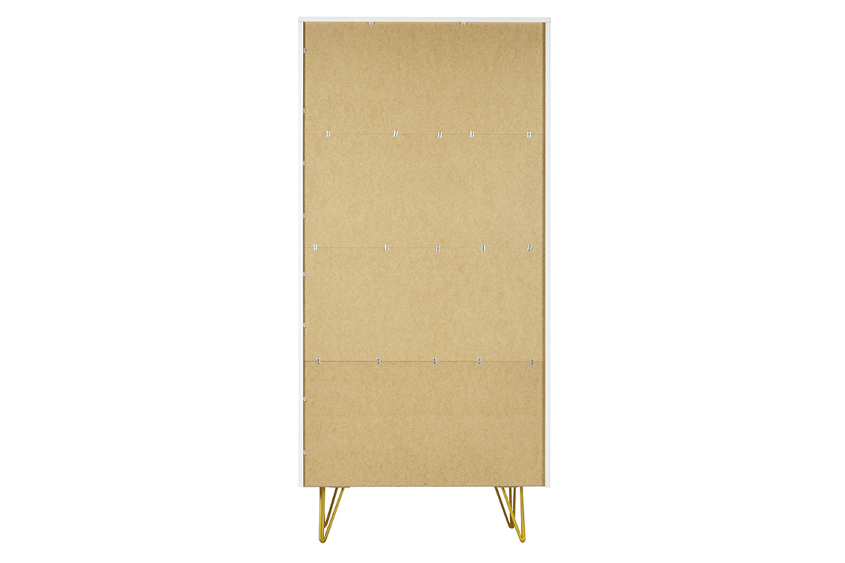Biblioth�que design grav�e blanc mat et m�tal dor� 2 portes L86 cm OZEN
