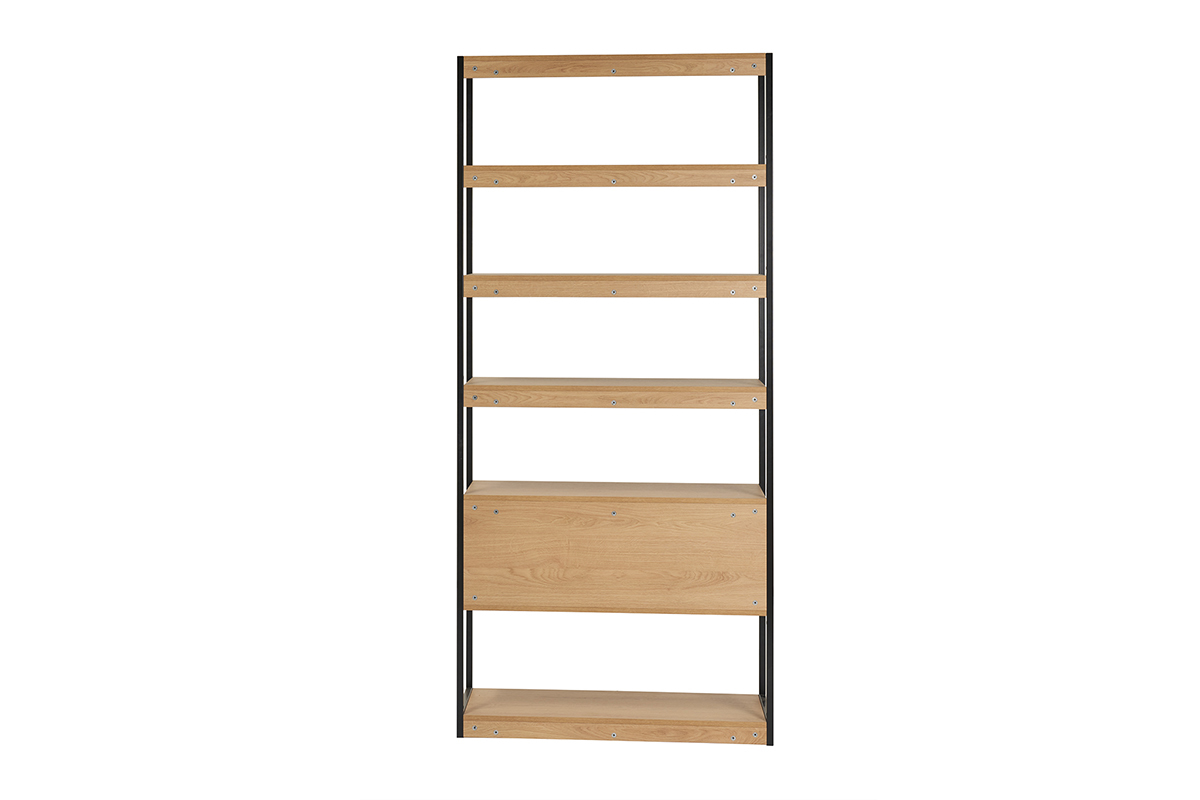 Biblioth�que �tag�re avec rangement ferm� finition bois clair ch�ne et m�tal noir L94 cm FLEA