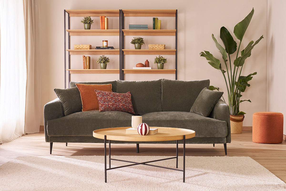 Biblioth�que �tag�re avec rangement ferm� finition bois clair ch�ne et m�tal noir L94 cm FLEA