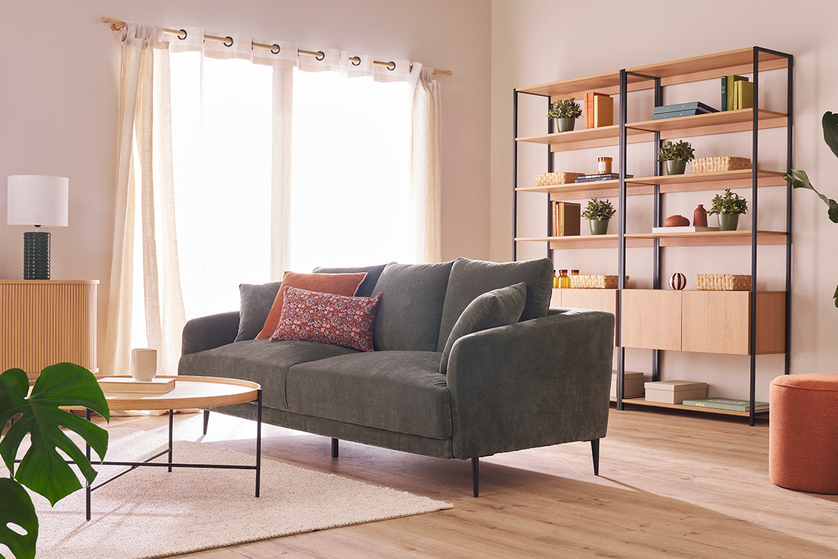 Biblioth�que �tag�re avec rangement ferm� finition bois clair ch�ne et m�tal noir L94 cm FLEA