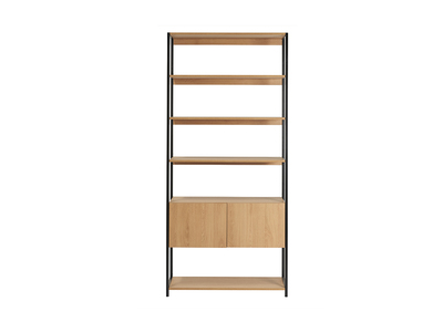 Biblioth&egrave;que &eacute;tag&egrave;re avec rangement ferm&eacute; finition bois clair ch&ecirc;ne et m&eacute;tal noir L94 cm FLEA