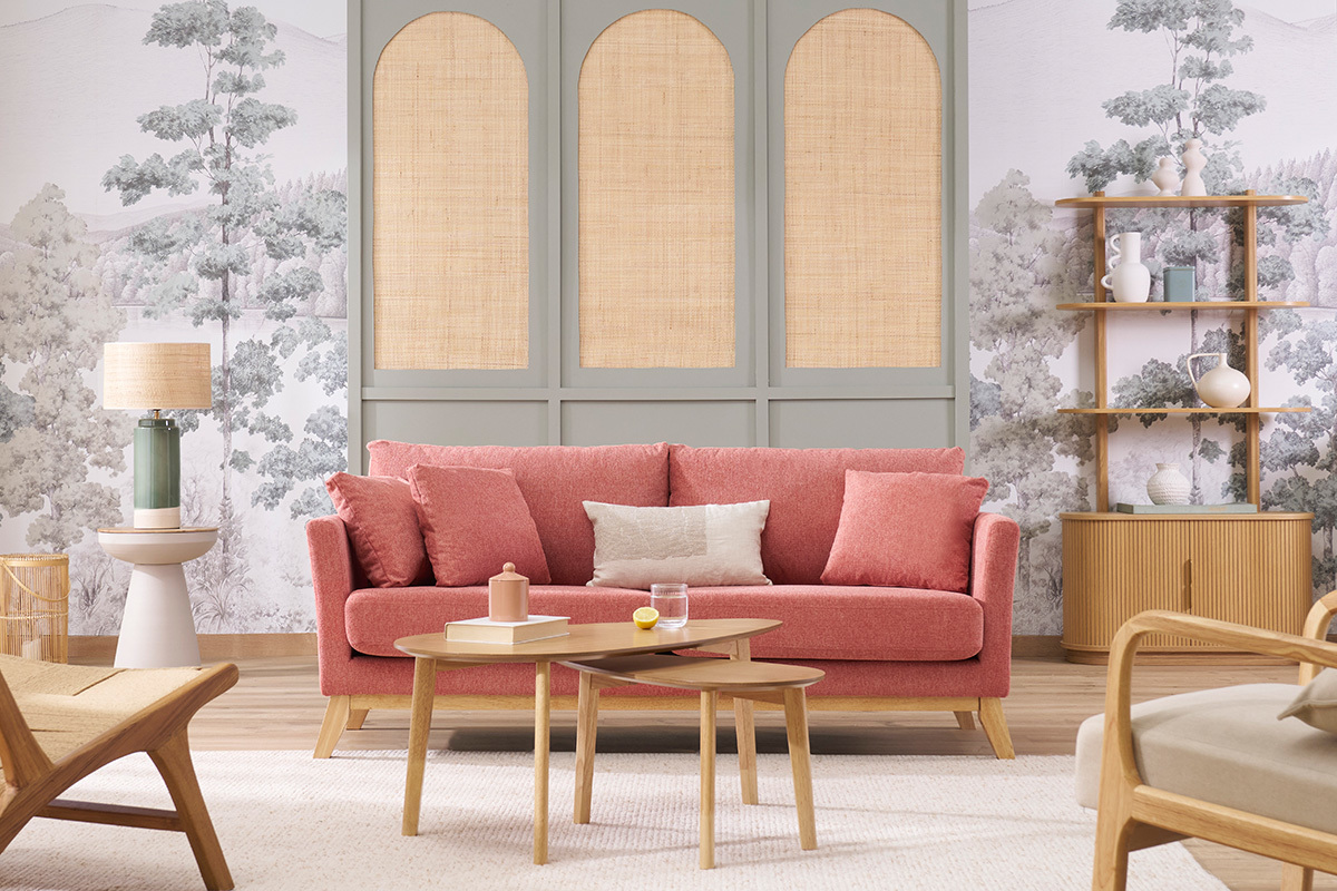 Biblioth�que finition bois clair ch�ne avec rangement 2 portes coulissantes L90 cm EPIC