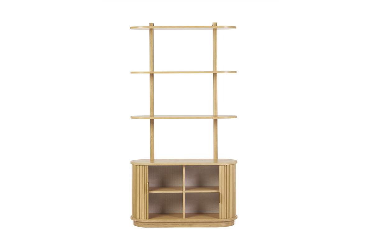 Biblioth�que finition bois clair ch�ne avec rangement 2 portes coulissantes L90 cm EPIC
