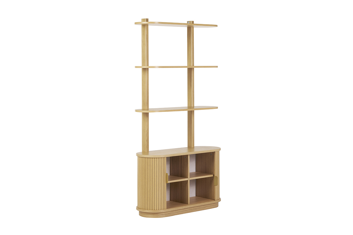 Biblioth�que finition bois clair ch�ne avec rangement 2 portes coulissantes L90 cm EPIC