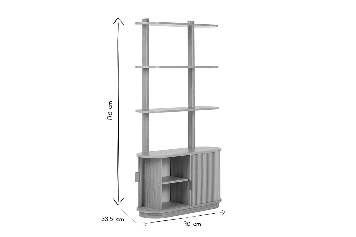Biblioth�que finition bois clair ch�ne avec rangement 2 portes coulissantes L90 cm EPIC