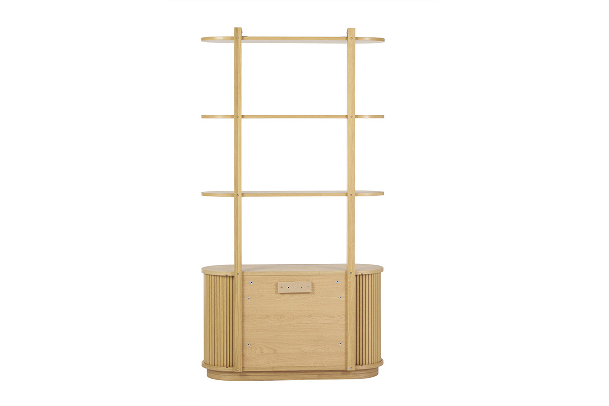 Biblioth�que finition bois clair ch�ne avec rangement 2 portes coulissantes L90 cm EPIC