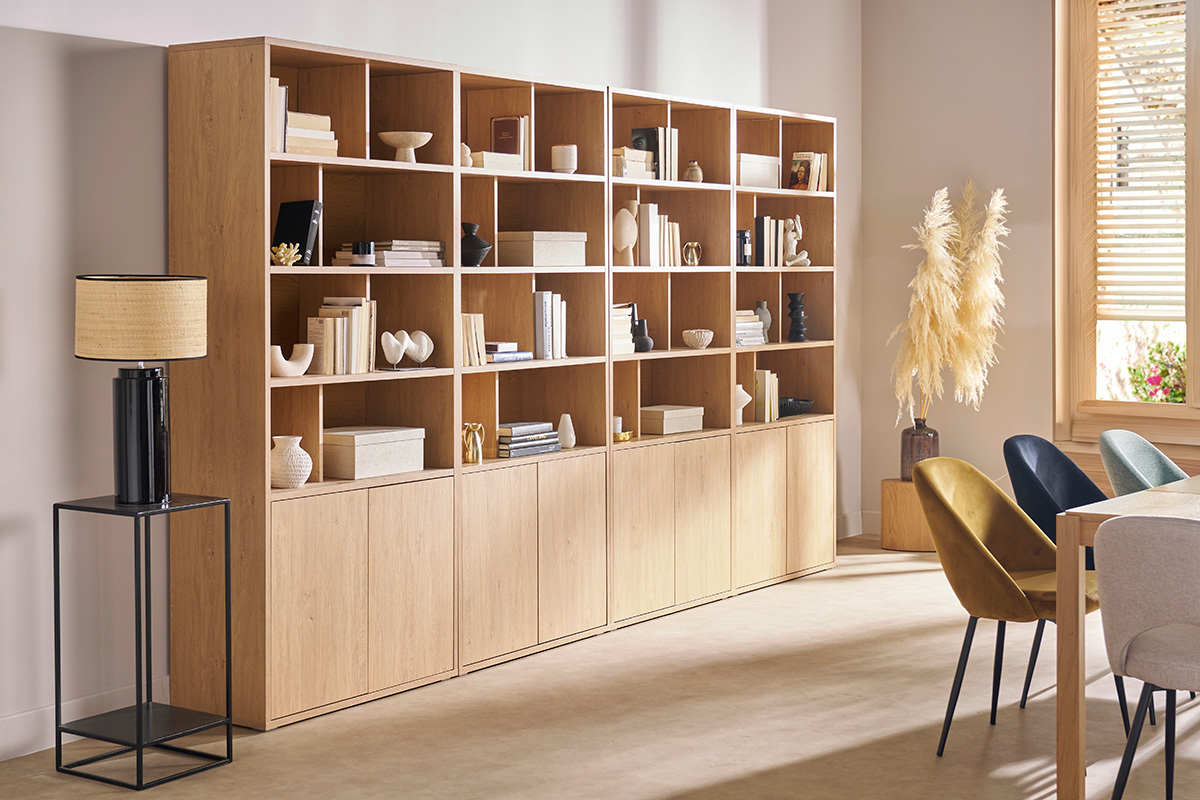 Biblioth�que finition bois clair ch�ne L92 cm NAGANO
