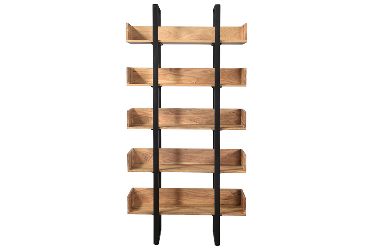 Biblioth�que industrielle en bois massif et m�tal noir L90 cm TAO