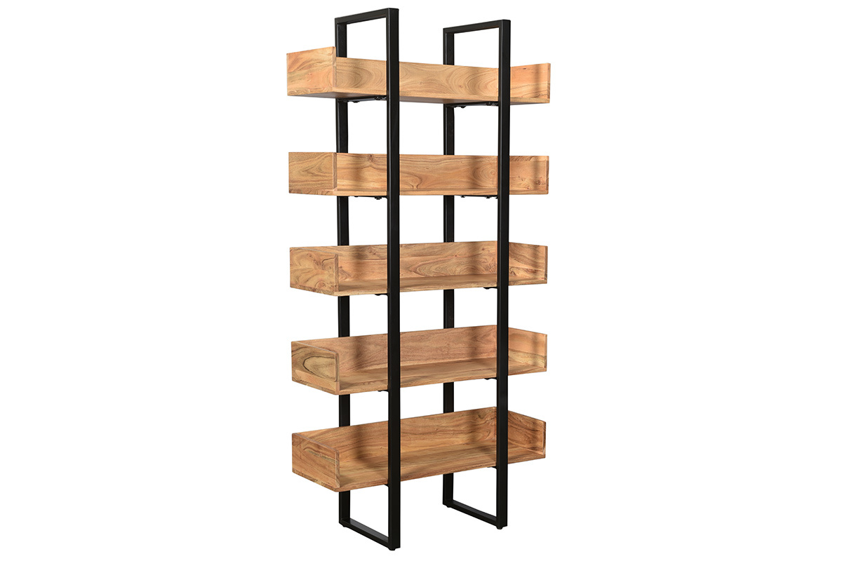Biblioth�que industrielle en bois massif et m�tal noir L90 cm TAO