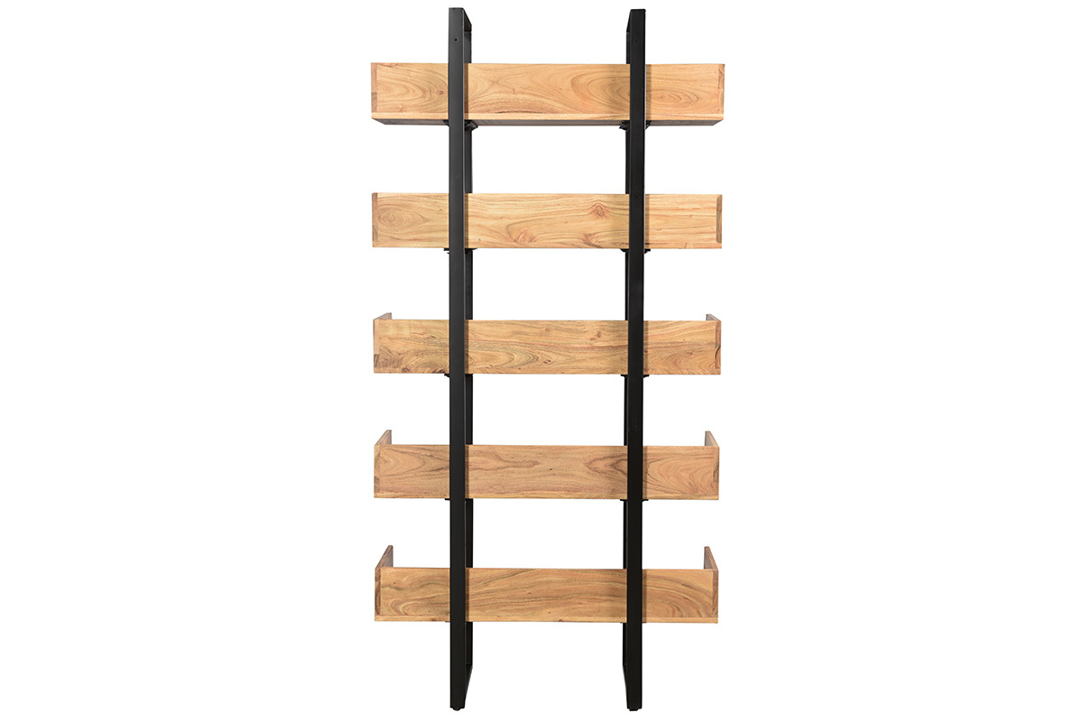 Biblioth�que industrielle en bois massif et m�tal noir L90 cm TAO
