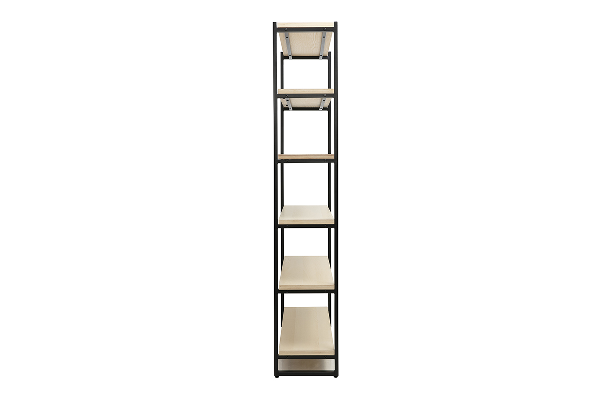 Biblioth�que industrielle ouverte en bois clair et m�tal noir L100 cm ARISTOTE