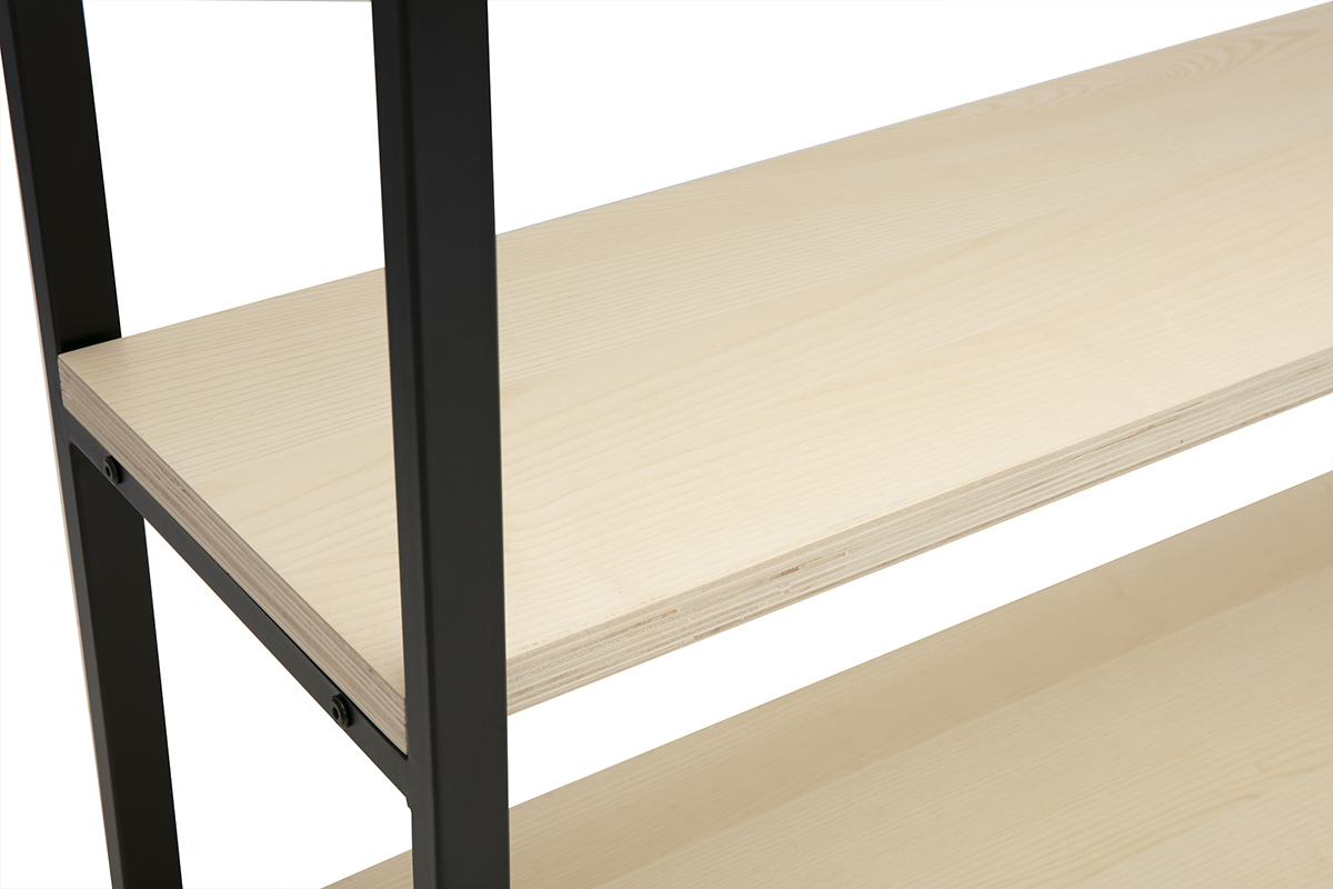 Biblioth�que industrielle ouverte en bois clair et m�tal noir L100 cm ARISTOTE