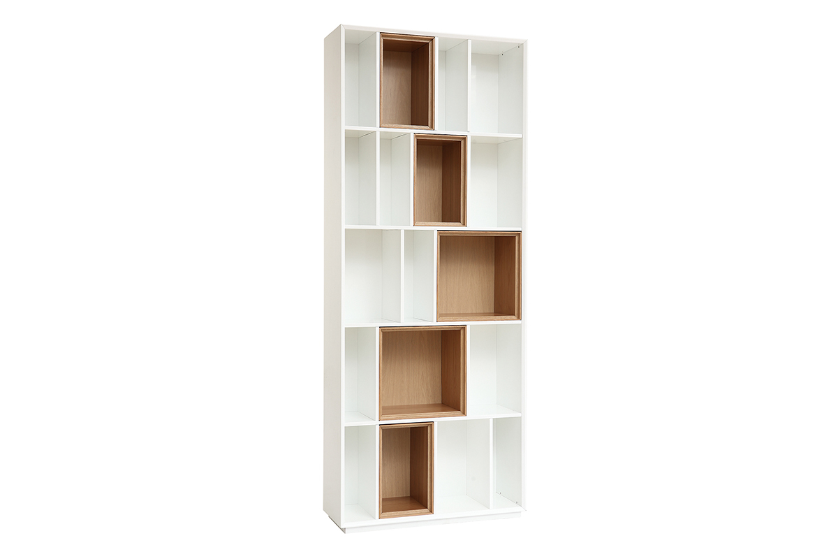 Biblioth�que modulable blanche et finition bois clair ch�ne L85 cm JAZZ