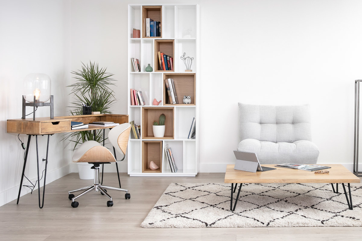 Biblioth�que modulable blanche et finition bois clair ch�ne L85 cm JAZZ
