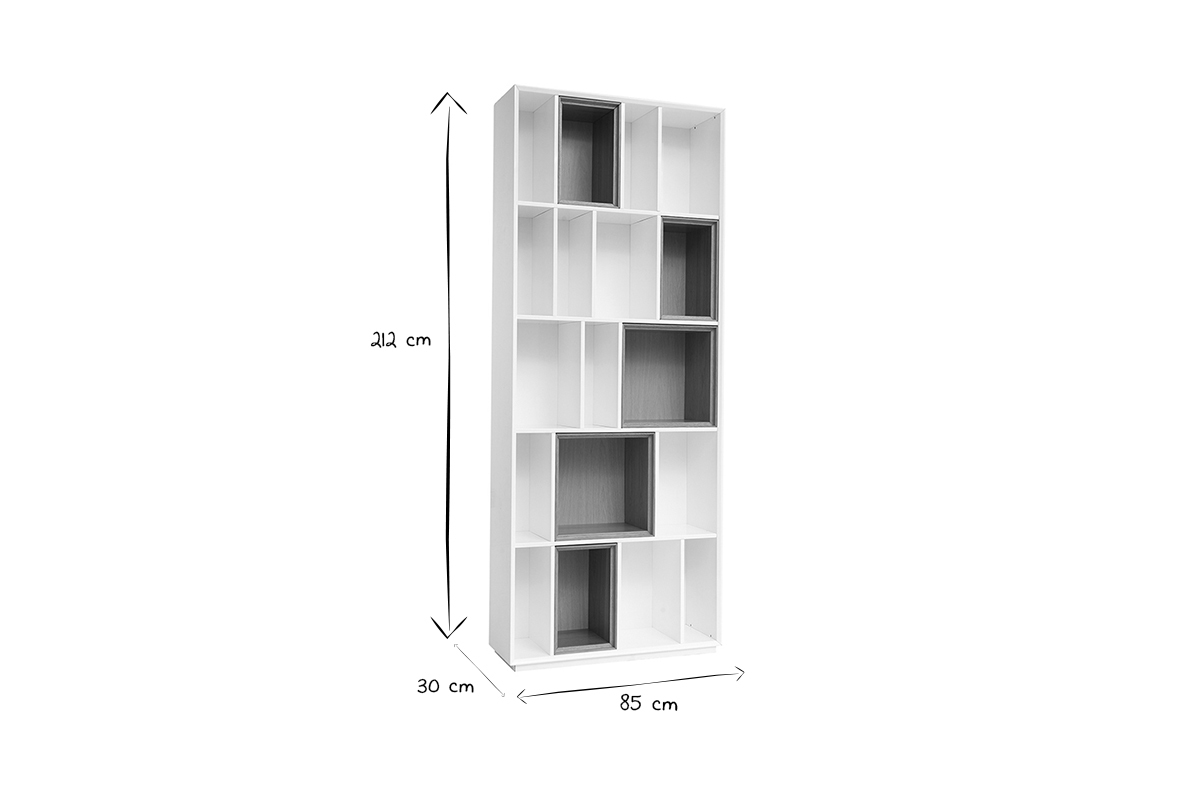 Biblioth�que modulable blanche et finition bois clair ch�ne L85 cm JAZZ
