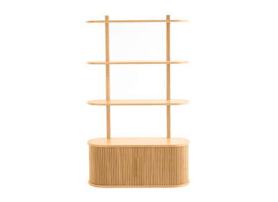 Biblioth&egrave;que murale en bois clair ch&ecirc;ne avec rangement 2 portes coulissantes L90 cm EPIC